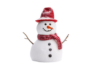 a snowman with a red hat and scarf