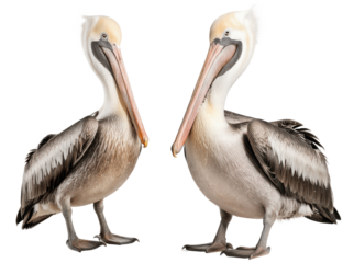 two pelicans isolated on transparent background