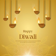 Naklejka premium Happy Diwali greeting illustration with Diwali wishing message 
