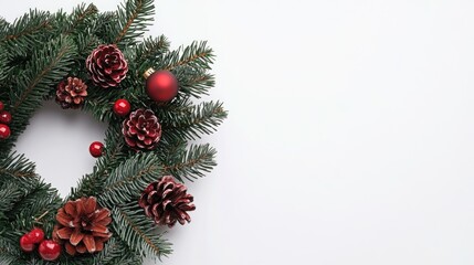 Christmas Wreath with Pine Cones and Ornaments