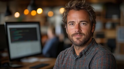 Confident Software Developer in Modern Office Environment