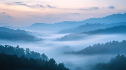 Fototapeta premium Serene Misty Mountain Landscape at Dawn