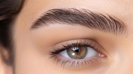 Naklejka premium Close-Up of Beautiful Brown Eye with Long Eyelashes and Perfect Eyebrow