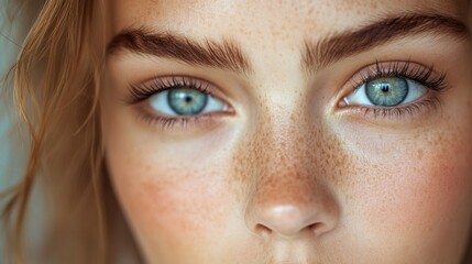 Obraz premium Close-Up of a Woman's Eye with Detailed Eyelashes and Brows
