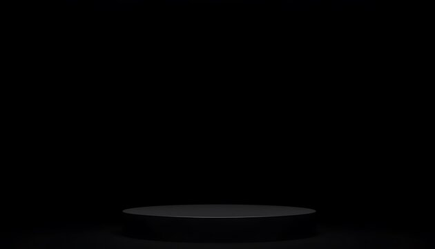 A circular platform, or podium, stands alone against a stark black background.  The platform is illuminated by a light source that creates a subtle glow.