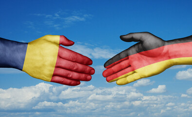 Germany and Romania country handshaking with flags, consensus concept international co-operation illustration