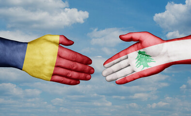 Lebanon and Romania country handshaking with flags, consensus concept international co-operation illustration