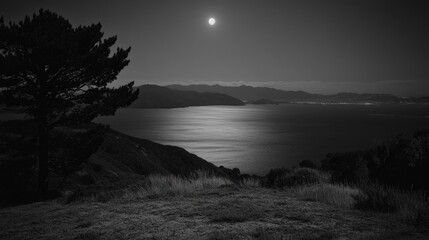 Full moon over ocean
