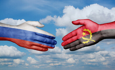 Russia and Angola country handshaking with flags, consensus concept international co-operation illustration