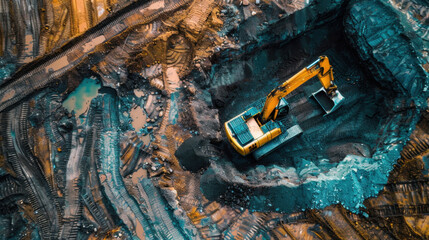 Aerial View of Excavator on Construction Site