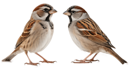 two sparrows isolated on transparent background