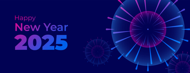 happy new year background design with blue and pink fireworks and light
