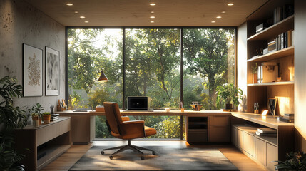 Obraz premium Peaceful minimalist workspace designed for focus and creativity