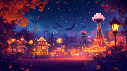 Fototapeta premium A playful Halloween carnival illustration with a bat teller at night 