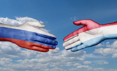 Luxembourg and Russia country handshaking with flags, consensus concept international co-operation illustration