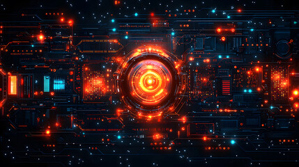 Obraz premium Abstract digital design with glowing circuits and vibrant colors, ideal for technology and futuristic themes.