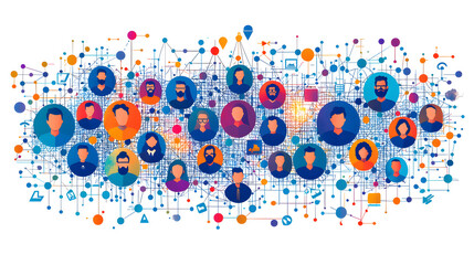 Obraz premium An abstract representation of diverse people connected through digital networks and technology, highlighting social interaction.