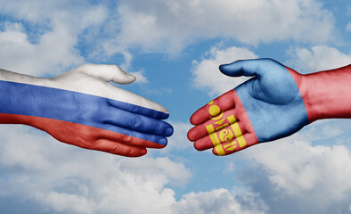 Mongolia and Russia country handshaking with flags, consensus concept international co-operation illustration