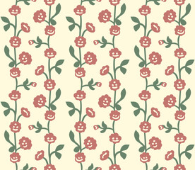 Japanese Cute Flower Leaf Stripe Vector Seamless Pattern