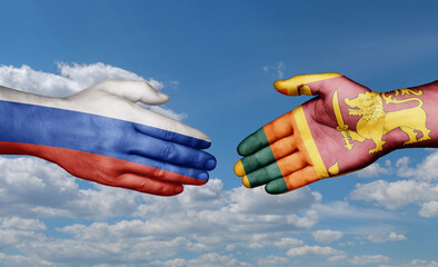 Sri Lanka and Russia country handshaking with flags, consensus concept international co-operation illustration