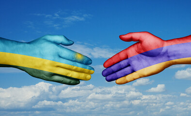 Armenia and Rwanda country handshaking with flags, consensus concept international co-operation illustration