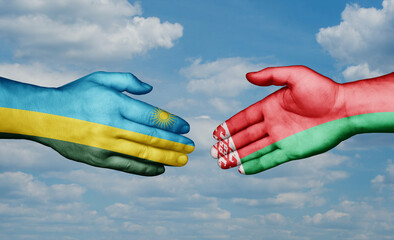 Belarus and Rwanda country handshaking with flags, consensus concept international co-operation illustration