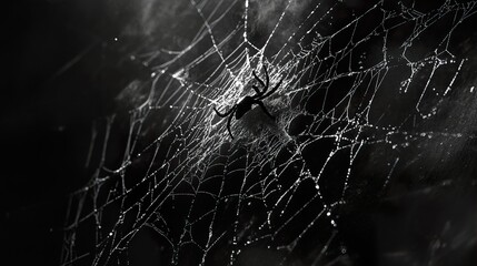 Spider Web with Dew Drops: A Close-Up of Nature's Intricacy