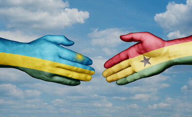 Ghana and Rwanda country handshaking with flags, consensus concept international co-operation illustration