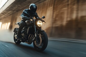 Dynamic Motorcycle Rider in Motion on Urban Road