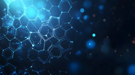 Abstract Blue Hexagon Network with Blurred Background Lights