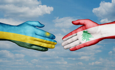 Lebanon and Rwanda country handshaking with flags, consensus concept international co-operation illustration