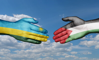 Palestine and Gaza Strip and Rwanda country handshaking with flags, consensus concept international co-operation illustration