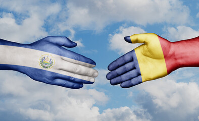 Republic of Chad and Salvador country handshaking with flags, consensus concept international co-operation illustration