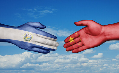 China and Salvador country handshaking with flags, consensus concept international co-operation illustration