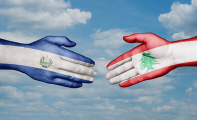 Lebanon and Salvador country handshaking with flags, consensus concept international co-operation illustration