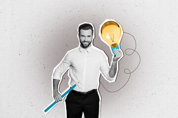 Composite trend artwork image photo collage of caricature workspace smart puzzle education study...