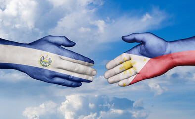 Philippines and Salvador country handshaking with flags, consensus concept international co-operation illustration