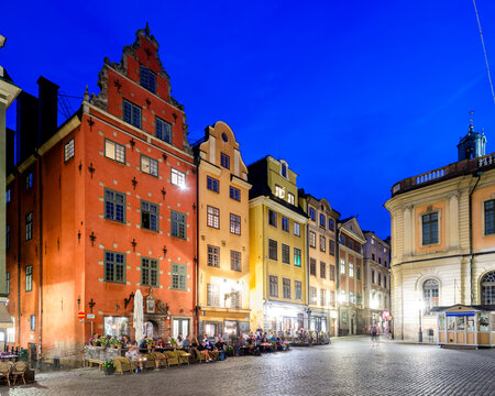 Night view of Stortorget square in Gamla Stan, Stockholm, Sweden.