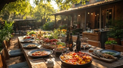 Mediterranean Feast in a Lush Garden