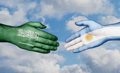 Argentina and Saudi Arabia country handshaking with flags, consensus concept international co-operation illustration
