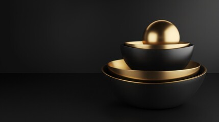Elegant Black and Gold Bowl Set on Dark Background
