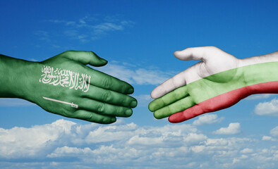 Bulgaria and Saudi Arabia country handshaking with flags, consensus concept international co-operation illustration
