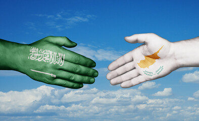 Cyprus and Saudi Arabia country handshaking with flags, consensus concept international co-operation illustration