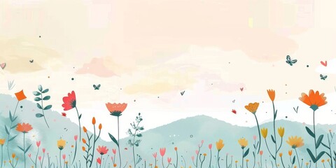 Minimalist cartoon background with simple hand-drawn elements.