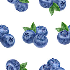Hand-Painted Watercolor Seamless Blueberry Pattern