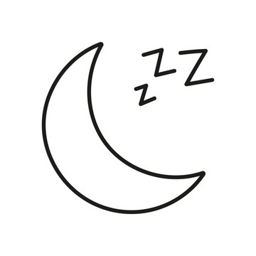 recommend clip art: Crescent Moon with ZZZ Line Icon. Nighttime Sleep Outline Symbol. Peaceful Night Rest. Editable Stroke. Isolated Vector Illustration