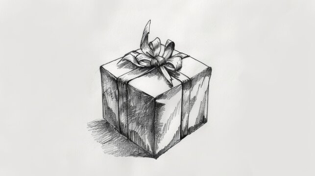A drawing of a box with a bow on top of it. The drawing is of a gift box, which suggests that the image is meant to convey the idea of giving or receiving a gift