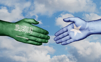 Somalia and Saudi Arabia country handshaking with flags, consensus concept international co-operation illustration