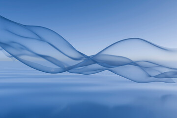 Blue fabric flowing in the wind creating abstract shapes on a blue background.