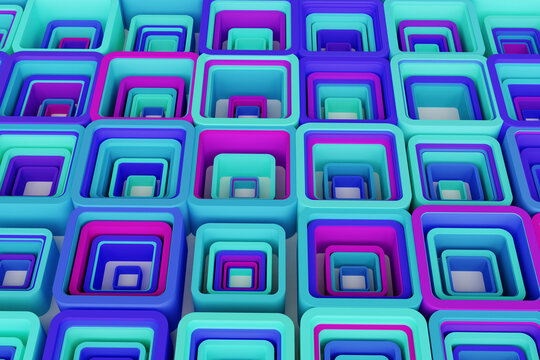 Abstract background made of nested squares in blue and purple tones, creating a satisfying sense of depth, nobody
